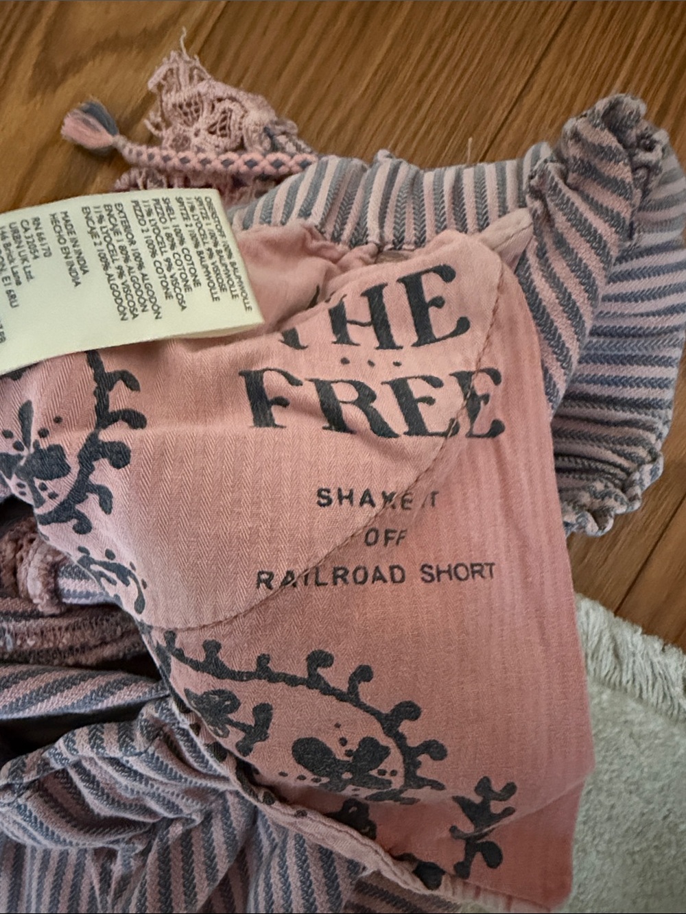 We The Free Pink and Blue Striped Crochet-Trim Jean Shorts - Picture 4 of 6